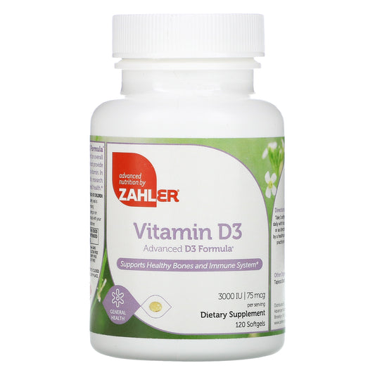 Zahler, Vitamin D3, Advanced D3 Formula, 75 Mcg (3,000 Iu) , Softgels