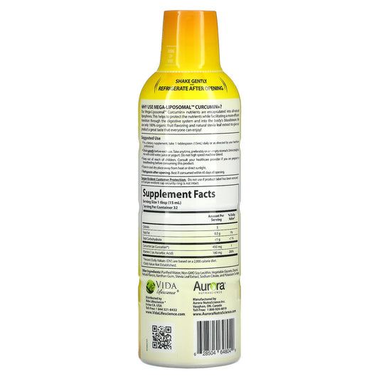 Aurora Nutrascience, Mega-Liposomal Curcumin+, Organic Fruit, 450 Mg