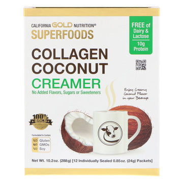 California Gold Nutrition, Superfoods, Collagen Coconut Creamer, Unsweetened, 12 Packets
