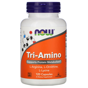 Now Foods Supplements, Tri-Amino With L-Arginine, L-Ornithine, L-Lysine, Supports Protein Metabolism*, 120 Capsules