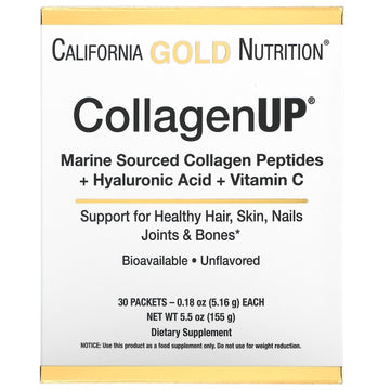 California Gold Nutrition, Collagenup, Marine Hydrolyzed Collagen + Hyaluronic Acid + Vitamin C, Unflavored,  0.18 Oz (5.16 G) Each