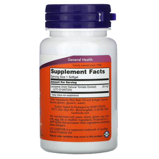 Now Foods, Lycopene, 20 Mg Softgels