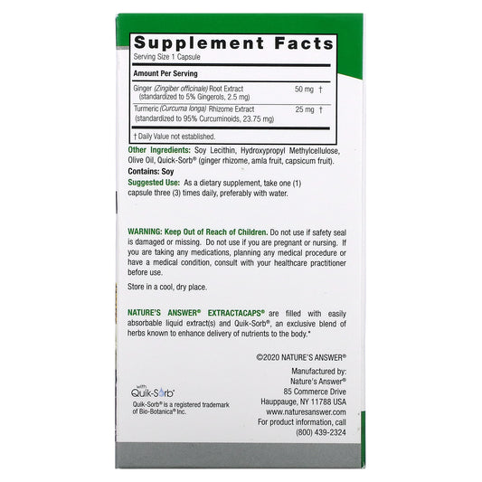 Nature'S Answer, Turmeric & Ginger Vegetarian Capsules