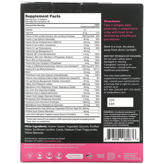 Zahler, Prenatal + Dha 300 Optimal Formula Softgels