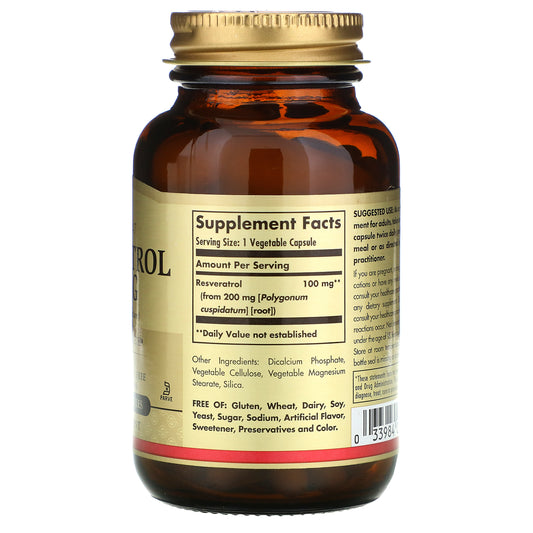 Solgar, Resveratrol, 100 Mg Vegetable Capsules