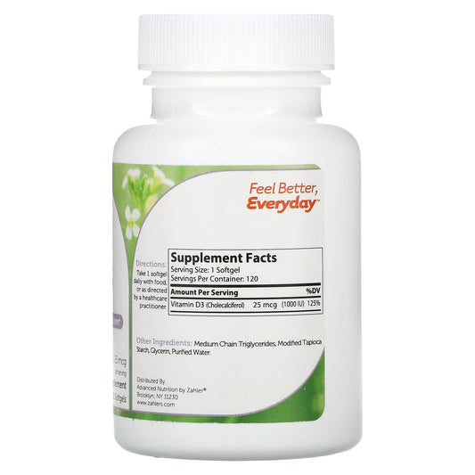 Zahler, Vitamin D3, Advanced D3 Formula, 25 Mcg (1,000 Iu), Softgels