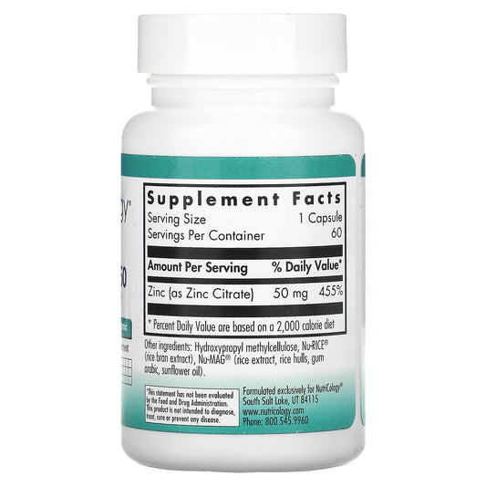 Nutricology, Zinc Citrate 50, Vegetarian Capsules