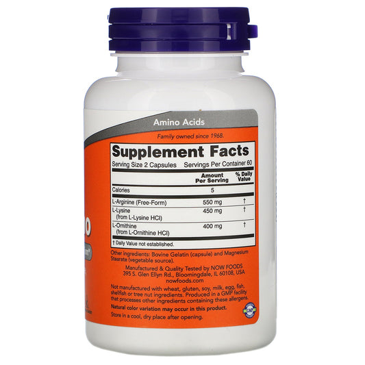 Now Foods Supplements, Tri-Amino With L-Arginine, L-Ornithine, L-Lysine, Supports Protein Metabolism*, 120 Capsules