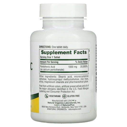 Naturesplus, Pantothenic Acid, 1000 Mg, 60 Tablets