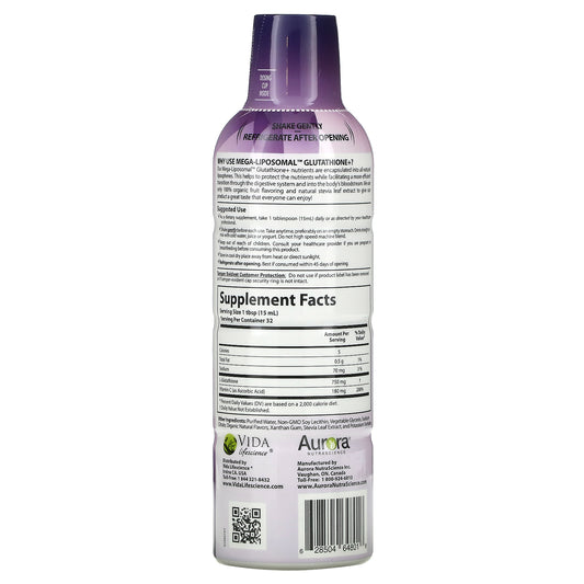 Aurora Nutrascience, Mega-Liposomal Glutathione+, Plus Vitamin C, Organic Fruit, 750 Mg
