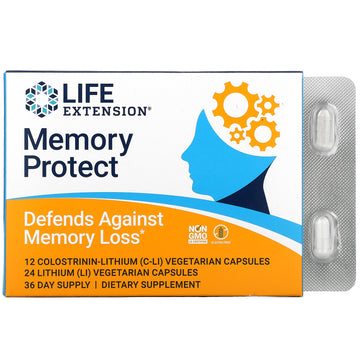 Life Extension Memory Protect - Brain & Memory Health Support Formula Neuro Supplement β Gluten-Free, Non-Gmo, Vegetarian β 12 Colostrinin-Lithium (C-Li) Capsules + 24 Lithium (Li) Capsules