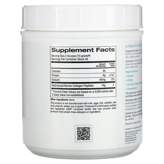 Solumeve, Hydrolyzed Collagen Peptides, Unflavored Powder