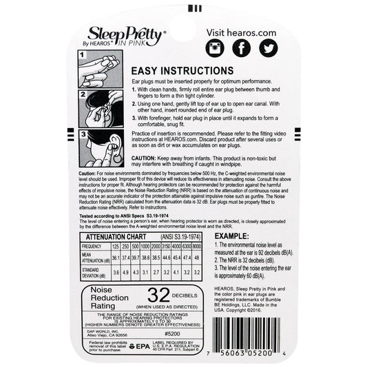 Hearos, Ear Plugs, Sleep Pretty In Pink