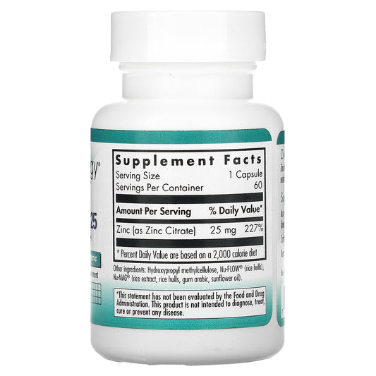 Nutricology, Zinc Citrate 25, Vegetarian Capsules