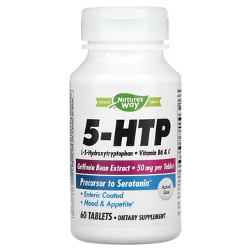 Nature'S Way 5-Htp, Calms Nerves And Supports Appetite*, L-5-Hydroxytryptophan, Vitamins B6 & C, Griffonia Bean Extract 50 Mg Per Tablet, 60 Count
