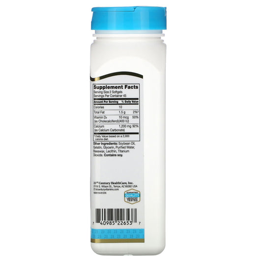 21St Century Calcium Plus D3 Liquid Filled Softgel, 1200 Mg, 90 Count