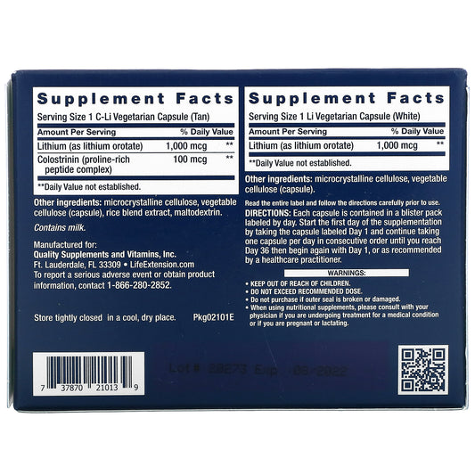 Life Extension Memory Protect - Brain & Memory Health Support Formula Neuro Supplement – Gluten-Free, Non-Gmo, Vegetarian – 12 Colostrinin-Lithium (C-Li) Capsules + 24 Lithium (Li) Capsules