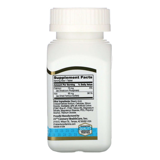21St Century Iron 65 Mg Ferrous Sulfate 325 Mg Tablets, 120 Count