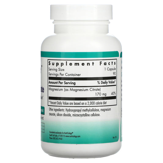Nutricology, Magnesium Citrate, Vegetarian Capsules