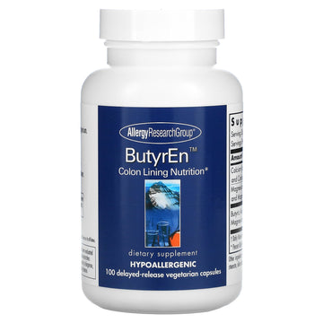 Allergy Research Group Butyren Supplement - Butyrate Gut Health Supplement, Colon Lining Nutrition, Butyric Acid, Delayed-Release, Vegetarian Capsules, Gluten Free - 100 Count
