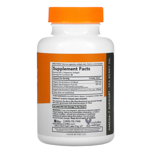 Sibu Beauty, Sea Berry Therapy, Omega-7 Support, Sea Buckthorn Oil, Softgels