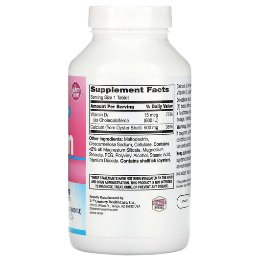 21St Century, Calcium 500 + D3, 15 Mcg (600 Iu)
