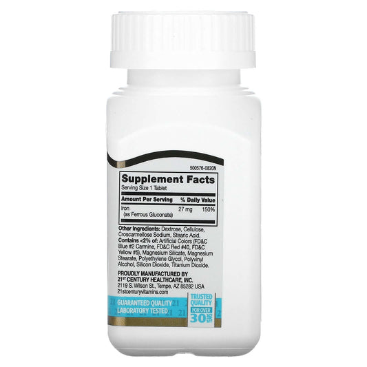 21St Century Iron 27 Mg Ferrous Gluconate Tablets, 110Count