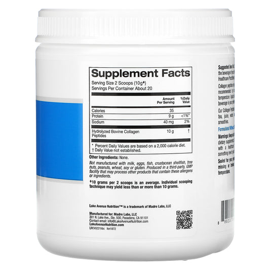 Lake Avenue Nutrition, Hydrolyzed Collagen Peptides, Type I & Iii, Unflavored