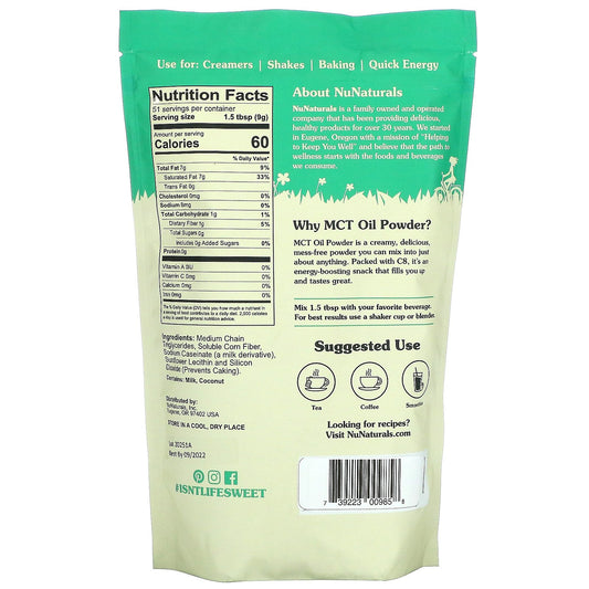 Nunaturals, Mct Oil Powder, Unflavored