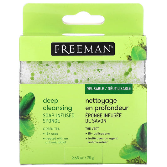 Freeman Beauty, Deep Cleansing Soap-Infused Sponge, Green Tea, 1 Sponge(75 g)