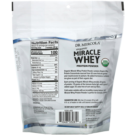 Dr. Mercola, Organic Miracle Whey Protein Powder, Original (382.5 G)