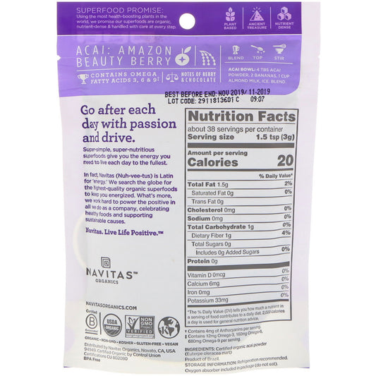 Navitas Organics, Organic Acai Powder(113 G)