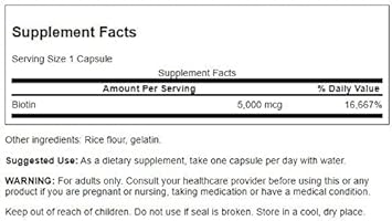Swanson Biotin B7 Vitamin 5000 Mcg 30 Capsules