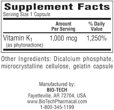 Bio-Tech - K1-1000 (Vitamin K-1) 100 Capsules