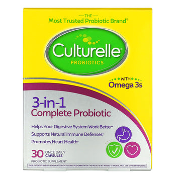Culturelle, Probiotics, 3-In-1 Complete Probiotic With Omega 3S, 30 Once Daily Capsules