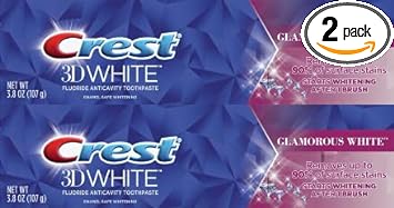 Crest 3D Glamorous White Toothpaste, Enamel Safe Whitening, 3.8 (107g) - Pack of 2