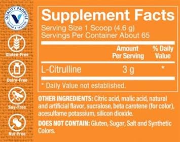 The Vitamin Shoppe L-Citrulline - Free-Form Amino Acid - Nitric Oxide Booster - 3,000 Mg - Tropical Flavor (10.7 Oz./66