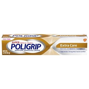 Super Poligrip Extra Care Denture Adhesive Cream with Poliseal -2.20 OZ