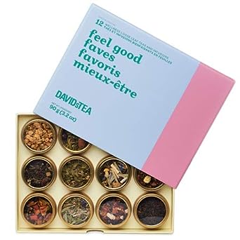 Davidstea Feel Good Faves 12 Tea Sampler, Loose Leaf Tea Gift Set, Assortment Of 12 Wellness Teas And Infusions