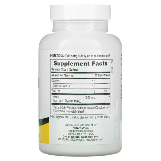 Nature'S Plus, Lecithin, 1,200 Mg, 90 Softgels