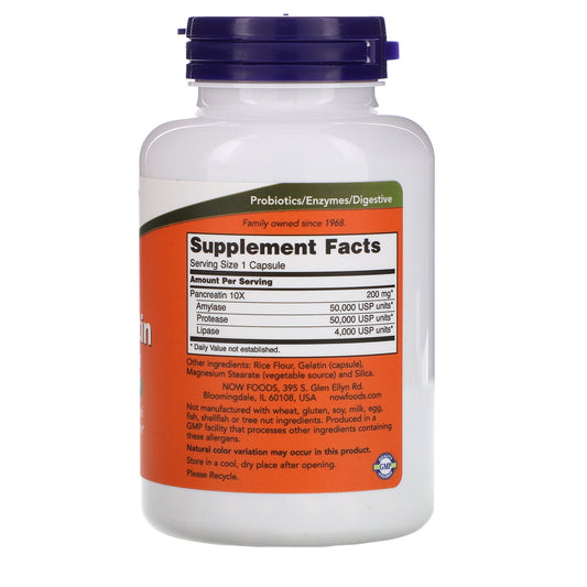 Now Foods, Pancreatin, 10X - 200 Mg Capsules