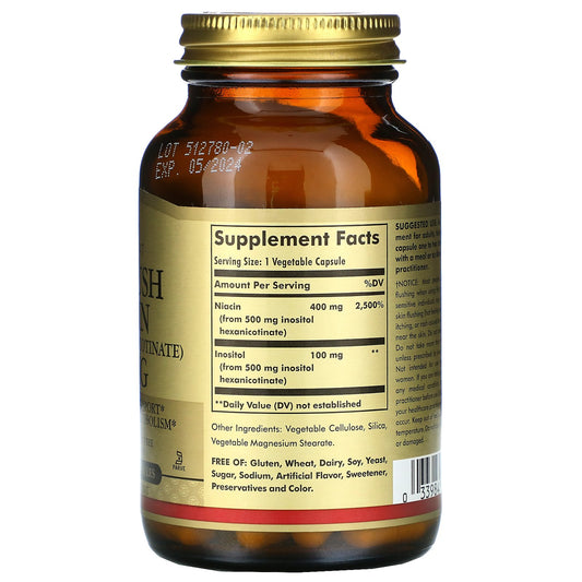 Solgar, No-Flush Niacin, 500 Mg, Vegetable Capsules