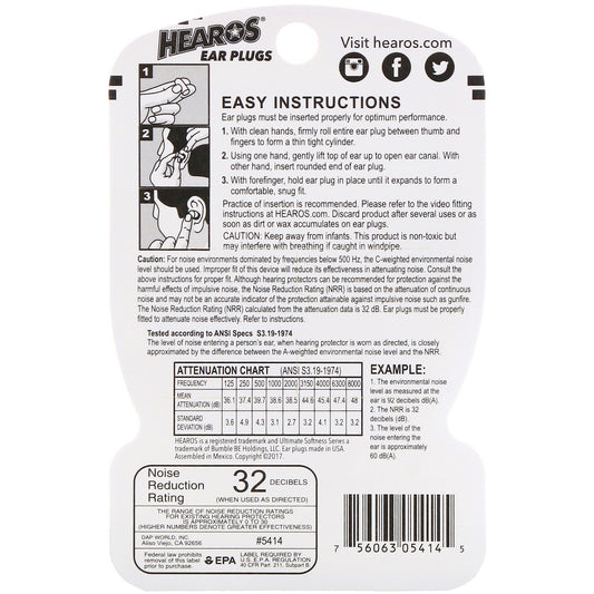 Hearos, Ear Plugs, Ultimate Softness, High, Nrr 32