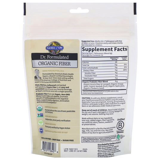 Garden Of Life, Dr. Formulated, Organic Fiber, Clear, Unflavored