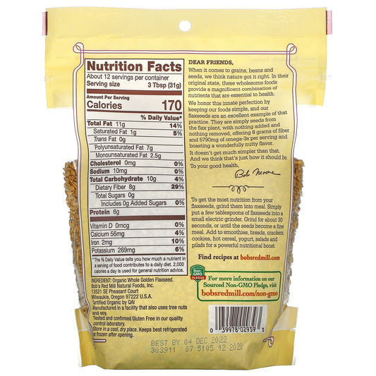 Bob'S Red Mill, Organic Whole Golden Flaxseed