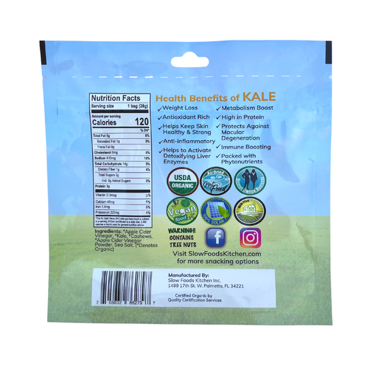 Slow Foods Kitchen Salt & Vinegar Kale Chips | Snack Packs | 10 Count