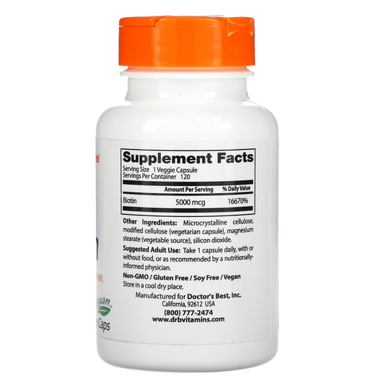 Doctor'S Best, Biotin, 5,000 Mcg,  Veggie Caps
