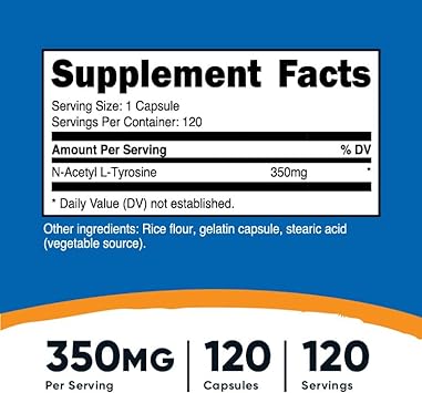 Nutricost N-Acetyl L-Tyrosine (Nalt) 350Mg, 120 Capsules - Gluten Free, Non-Gmo