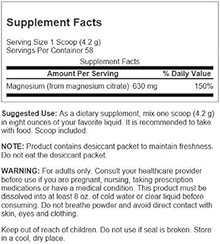 Swanson 100% Pure Magnesium Citrate Powder - Unflavored 630 mg 8.6 oz