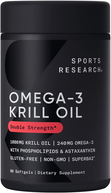 Sports Research Krill Oil Supplement with EPA & DHA Omega 3, Phospholipids & Astaxanthin from Antarctic Krill - Highest